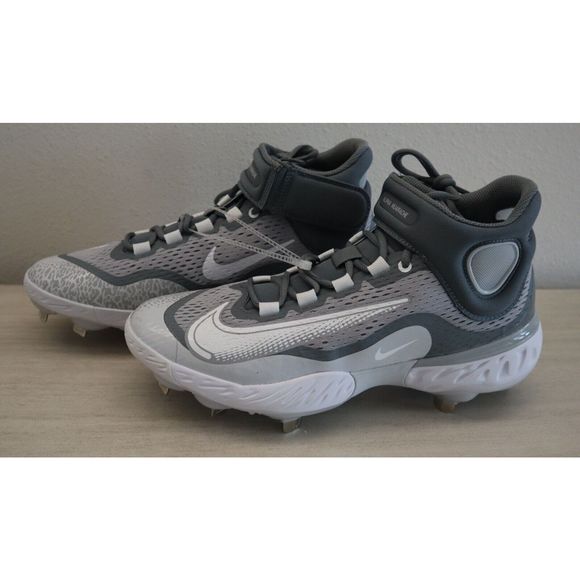 Nike DJ6520 012 Men's Sz 9.5 Gray Alpha Huarache Elite 4 Mid Baseball Cleats - Picture 2 of 5